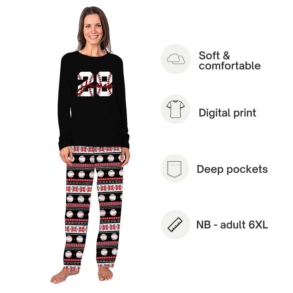 Black Customizable Baseball Christmas Pajamas With Live Preview Black Customizable Baseball Christmas Pajamas With Live Preview