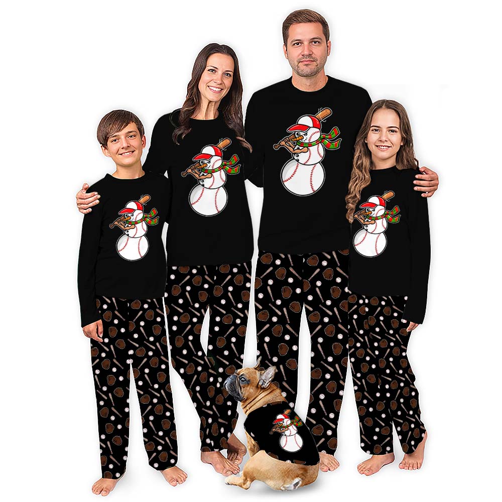 Bold Baseball Snowman Family And Pet Matching Christmas Pajamas