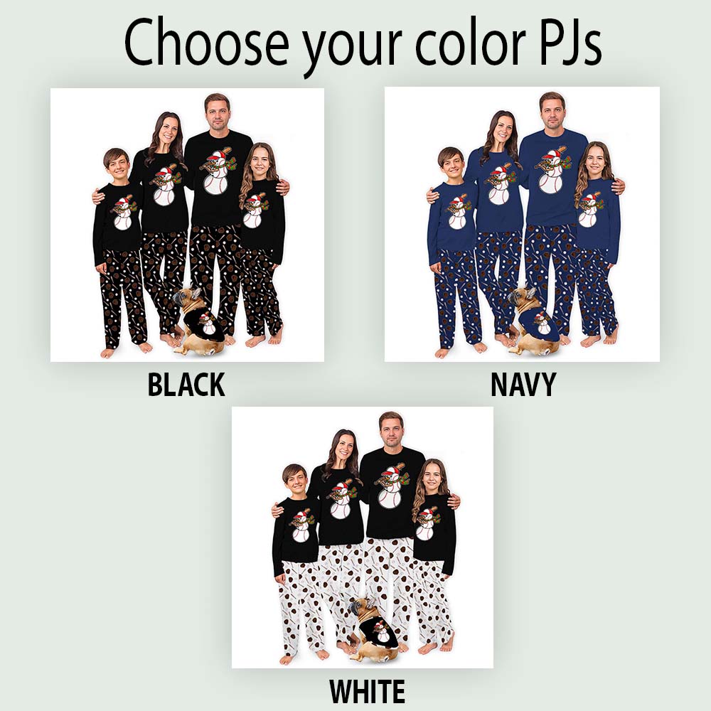 Bold Baseball Snowman Family And Pet Matching Christmas Pajamas