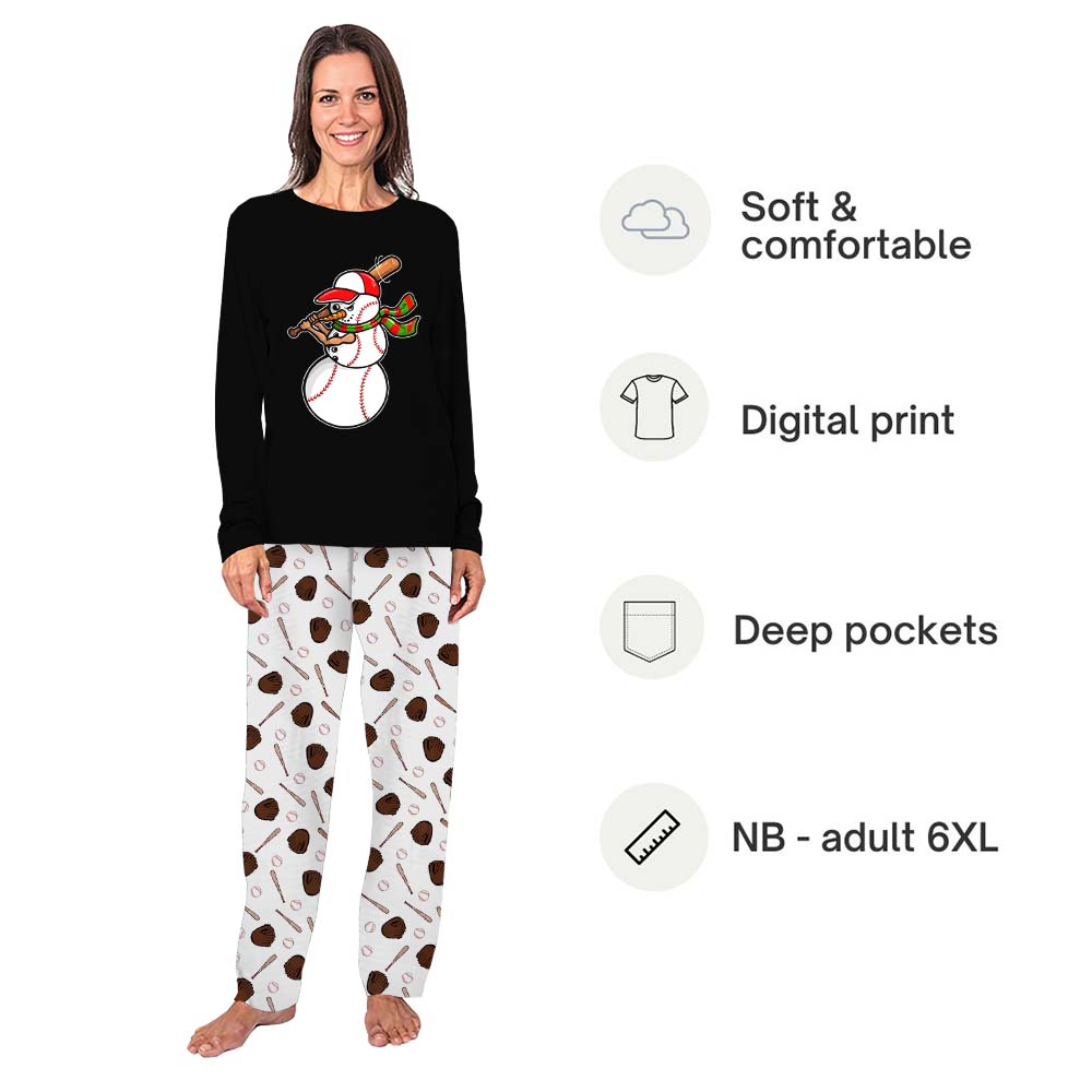 Bold Baseball Snowman Family And Pet Matching Christmas Pajamas