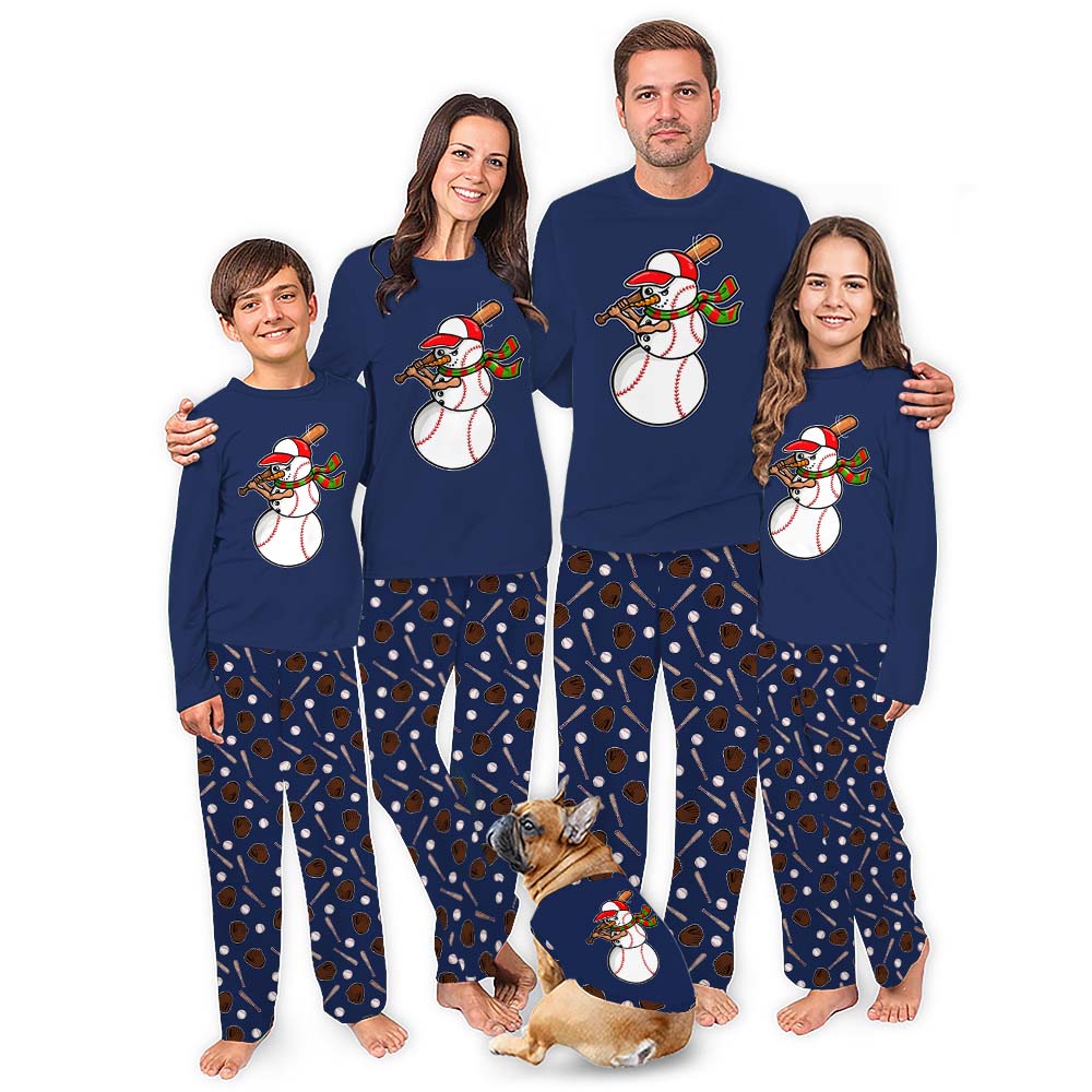 Bold Baseball Snowman Family And Pet Matching Christmas Pajamas