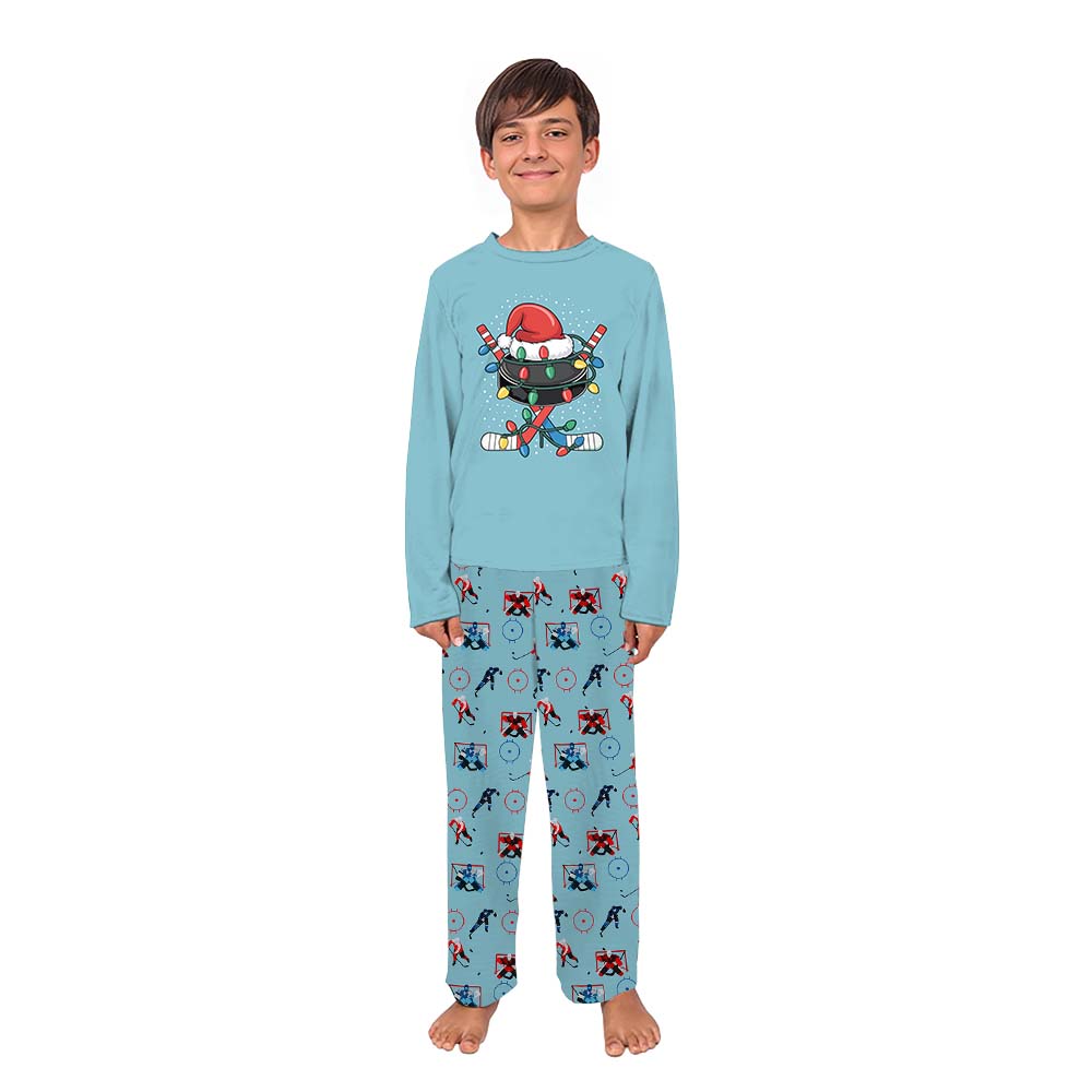 Santa Hockey Themed Soft Matching Christmas Pajamas