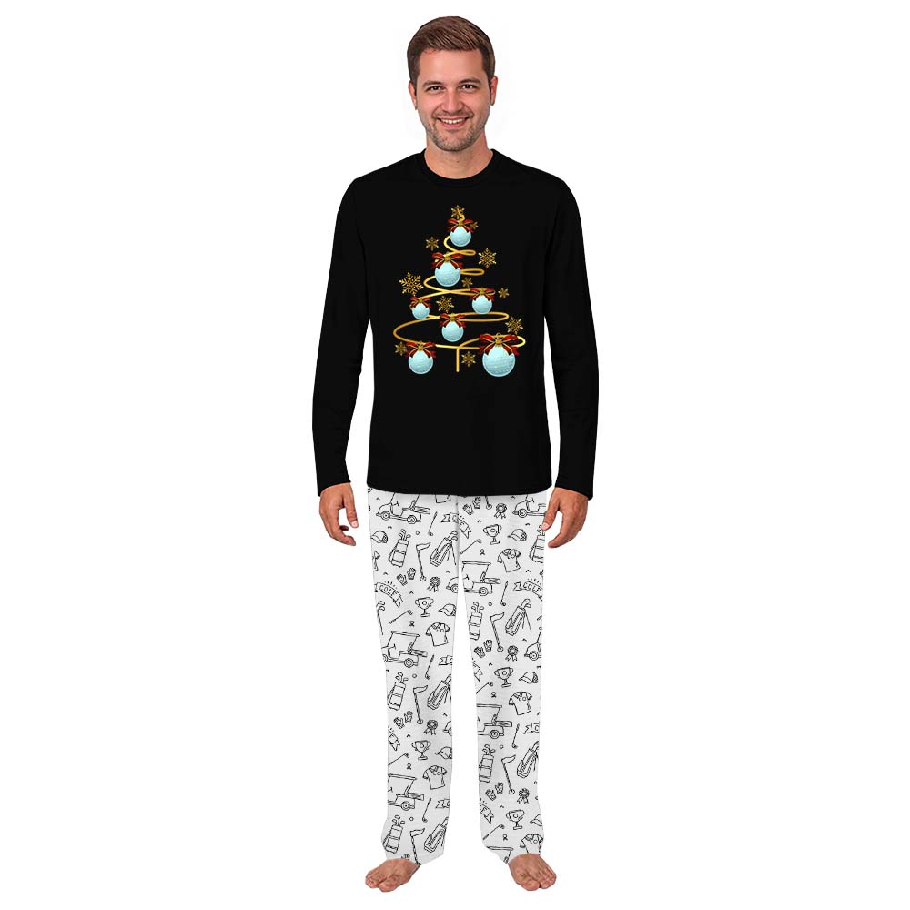 Golf Xmas Tree Matching Family Pajamas With Dog
