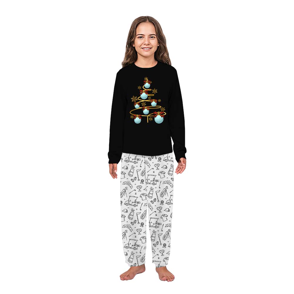 Golf Xmas Tree Matching Family Pajamas With Dog