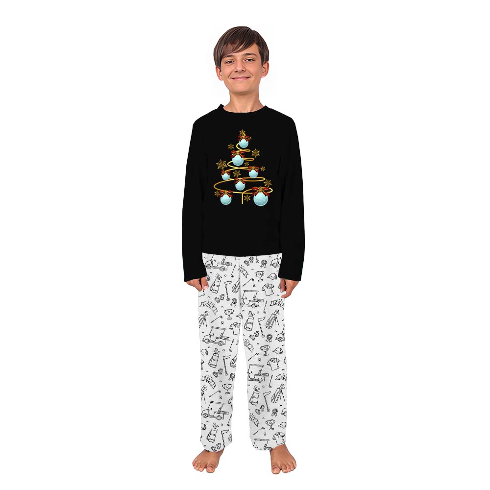 Golf Xmas Tree Matching Family Pajamas With Dog