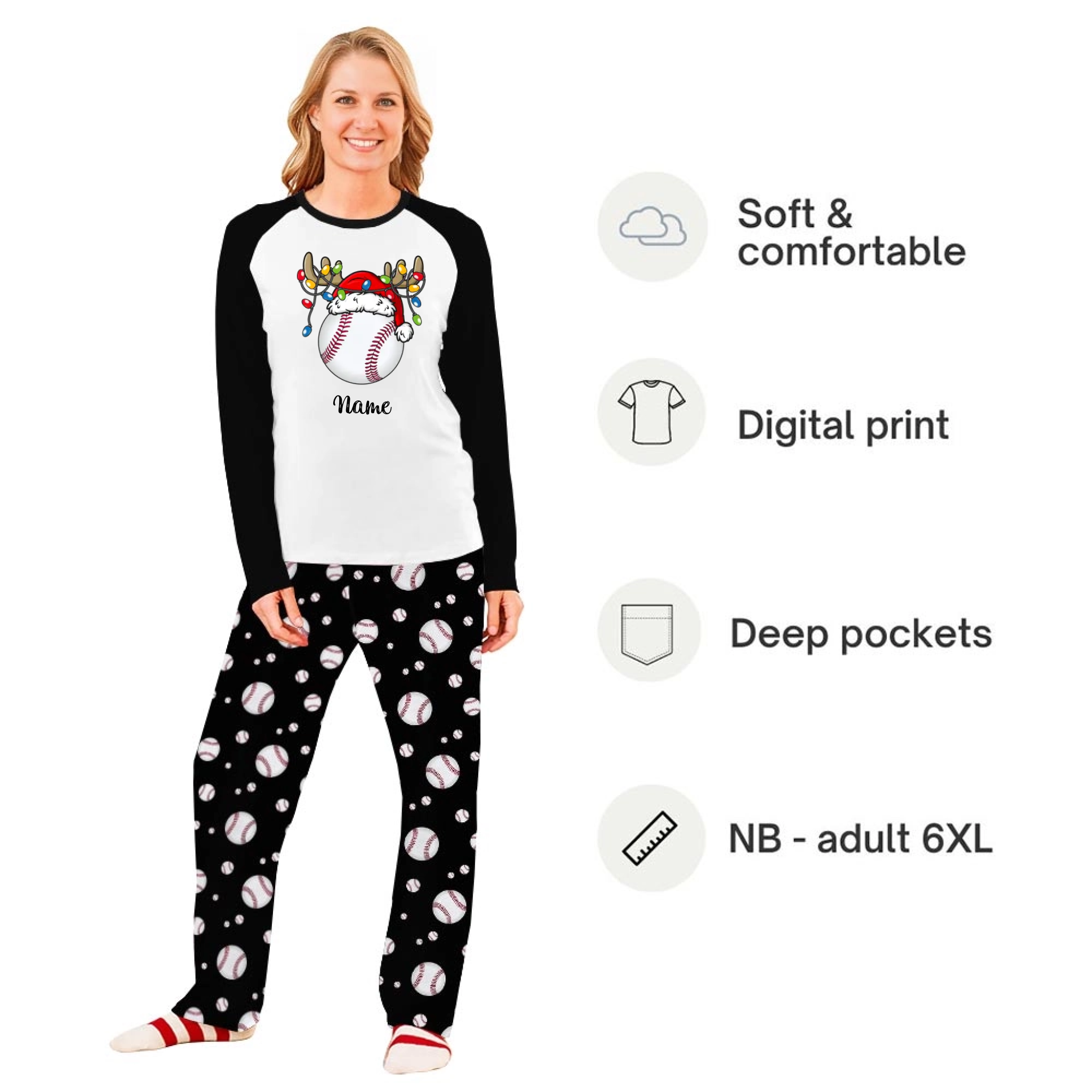 Cute Reindeer Baseball with Name Custom Christmas Pajamas Cute Reindeer Baseball with Name Custom Christmas Pajamas