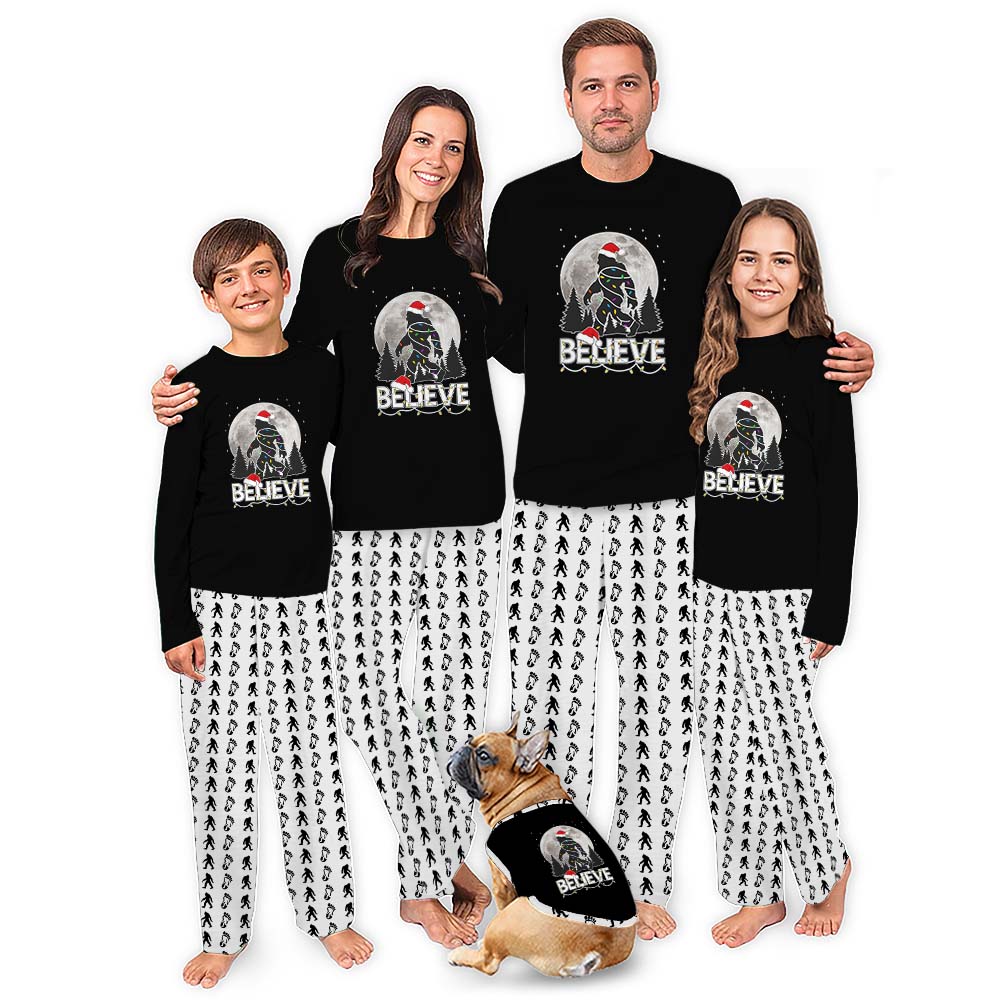 I Believe Bigfoot Christmas Pajamas Family And Dog