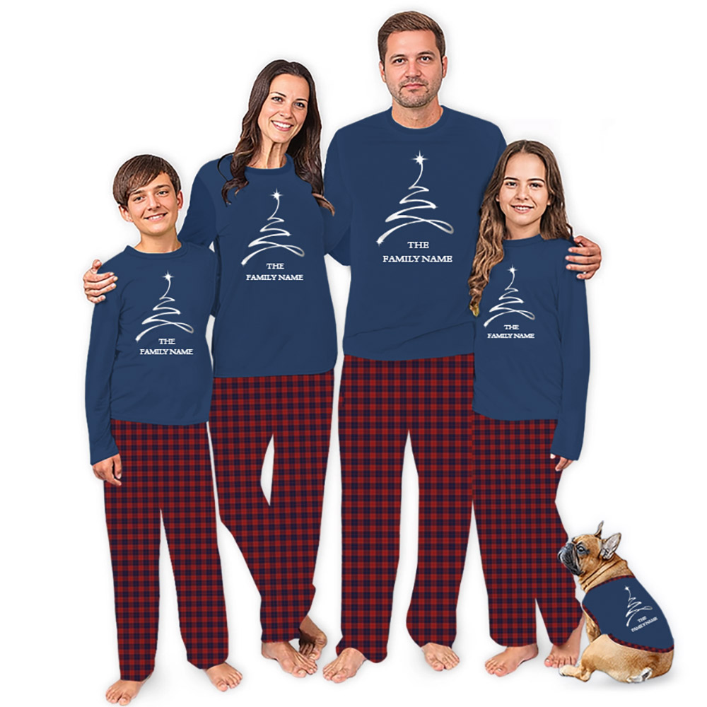 Festive Christmas Tree with Family Name Custom Holiday Pajamas Festive Christmas Tree with Family Name Custom Holiday Pajamas