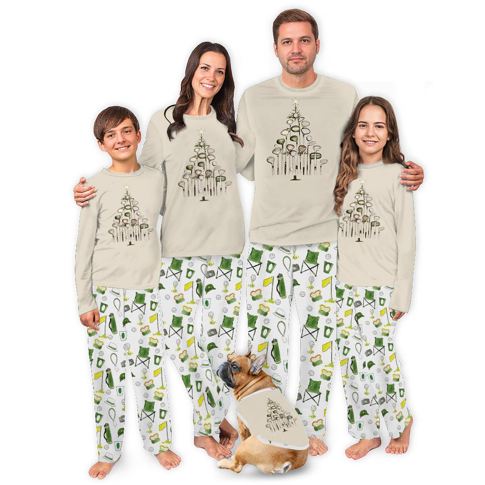 Cream Golf Christmas Tree Matching PJs For Humans And Dogs Cream Golf Christmas Tree Matching PJs For Humans And Dogs