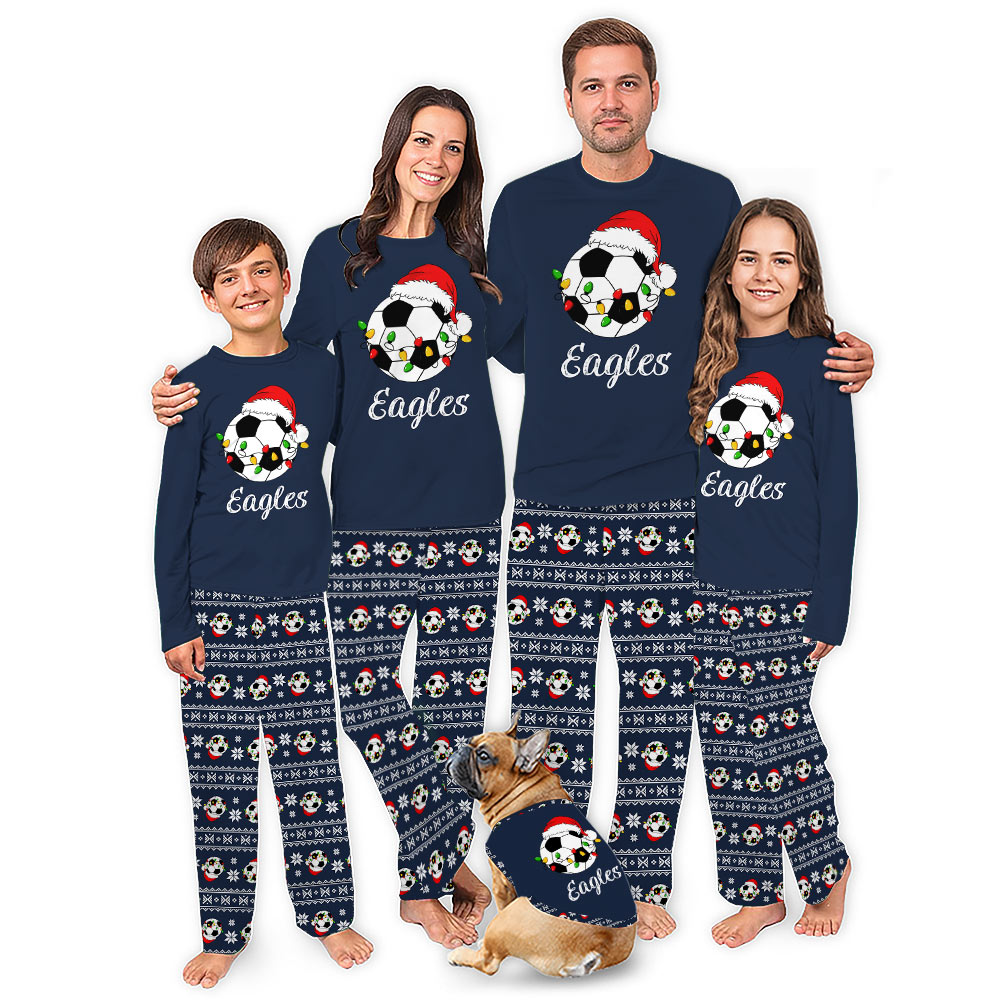 Soccer Santa Hat Christmas Pajamas With Name On Them