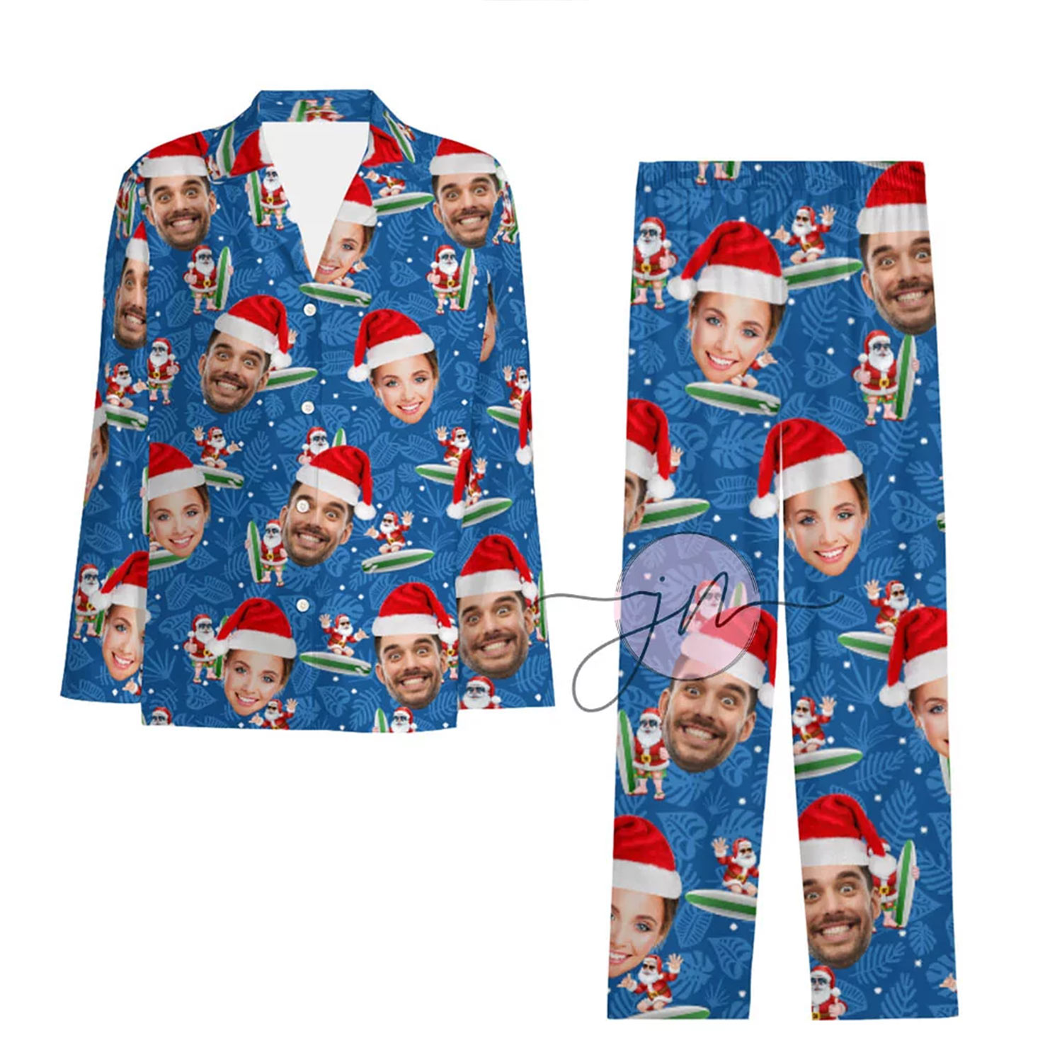 Custom Surfing Santa Clause Christmas PJs With 2 Faces Custom Surfing Santa Clause Christmas PJs With 2 Faces