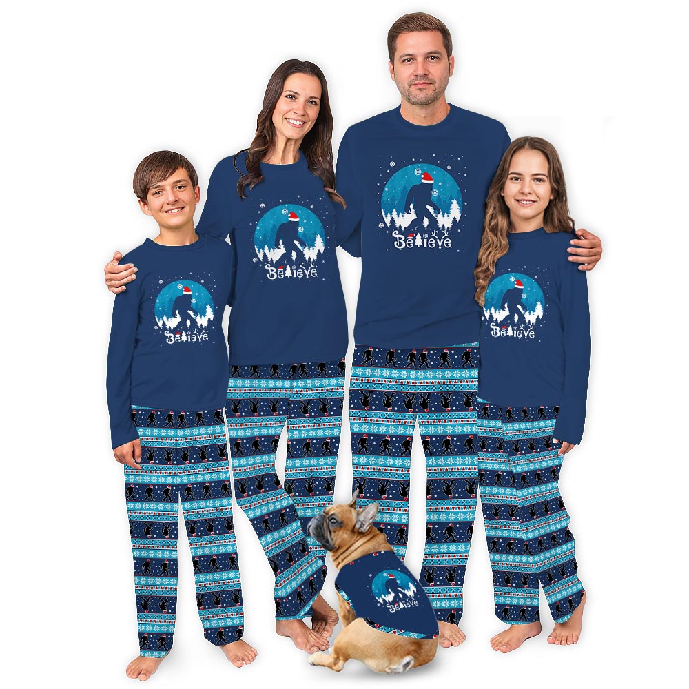 Bigfoot wearing Xmas Hat Believe Matching Pjs Family Christmas