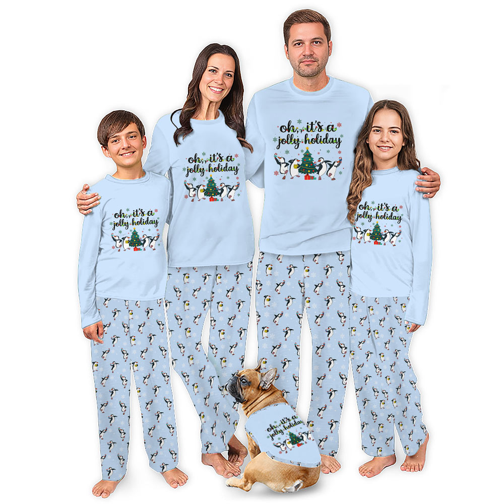 Funny Penguin Christmas Light Family Pajamas With Pockets