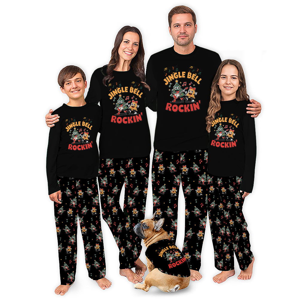 Jingle Bell Rock Christmas Tree Matching Family And Dog Pajamas