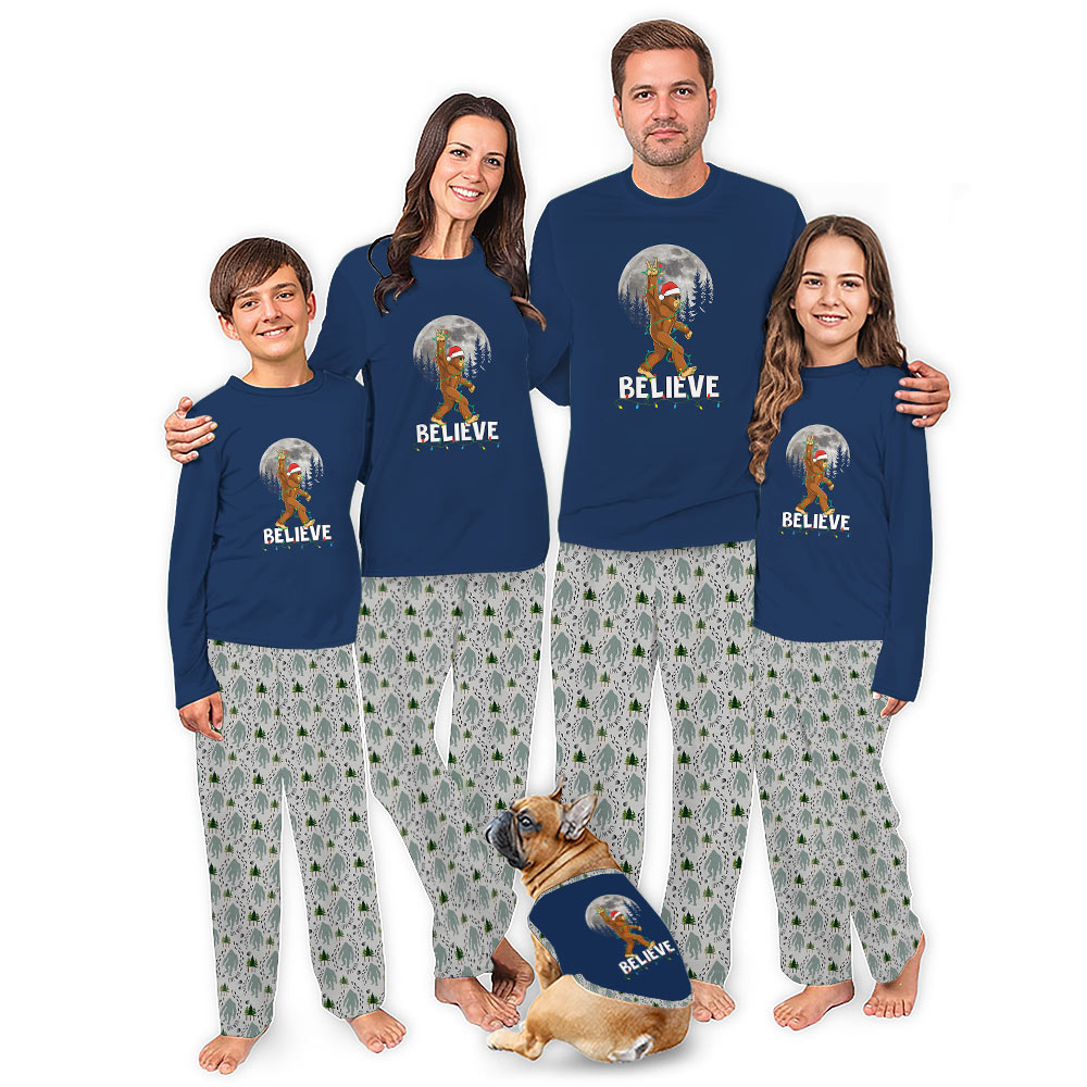 Bigfoot Believe Matching Family Christmas Pajamas With Pockets Bigfoot Believe Matching Family Christmas Pajamas With Pockets