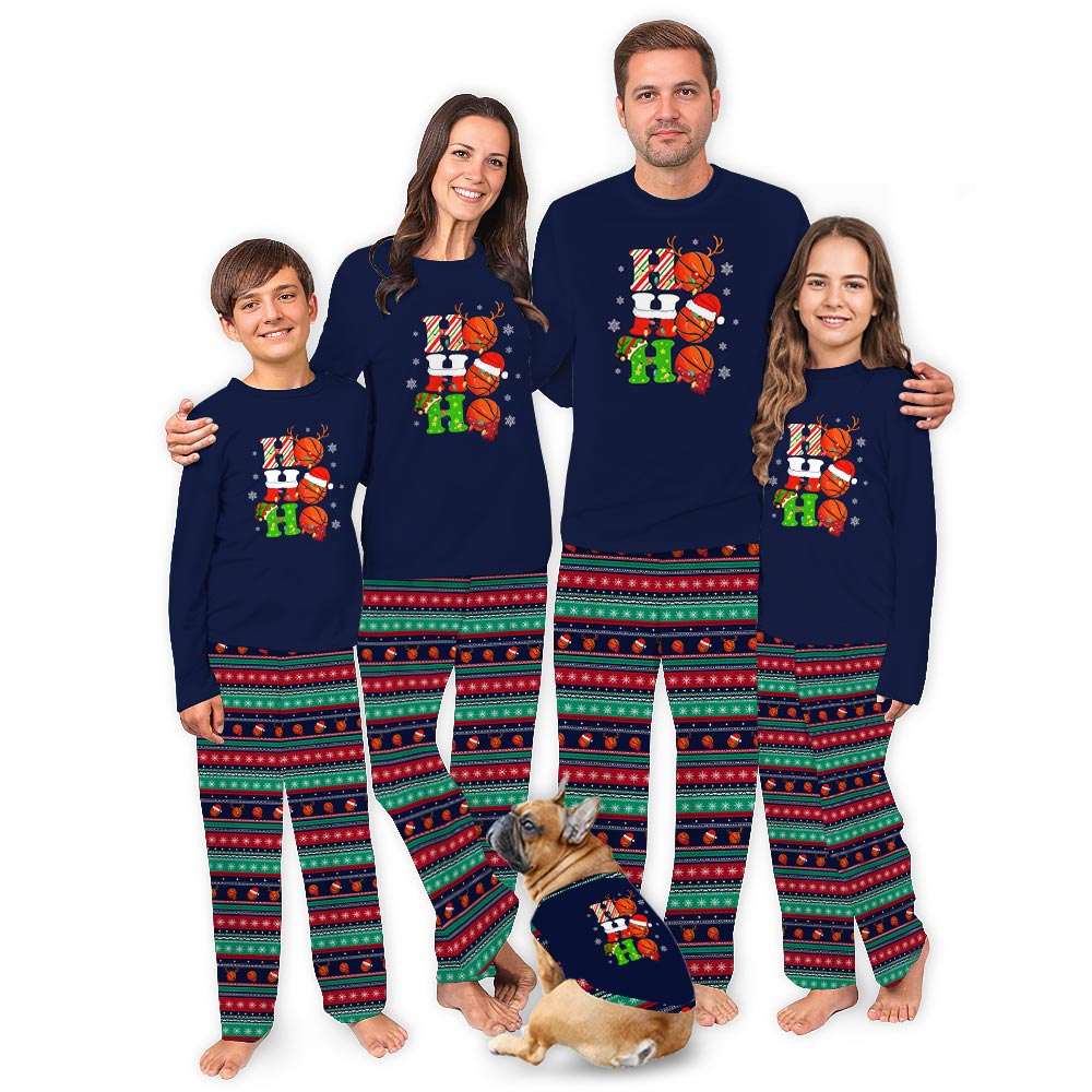 Funny Ho Ho Ho Basketball Christmas Theme Print Pajamas Funny Ho Ho Ho Basketball Christmas Theme Print Pajamas