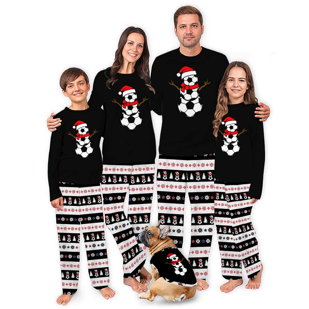 Soccer Ball Snowman Ugly Christmas Pajamas With Plus Size