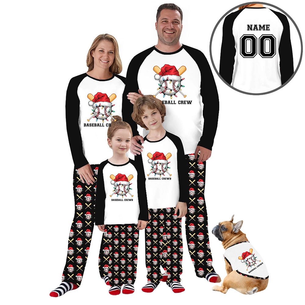 Christmas Baseball Crew Name Custom Pet And Human Matching Pajamas Christmas Baseball Crew Name Custom Pet And Human Matching Pajamas