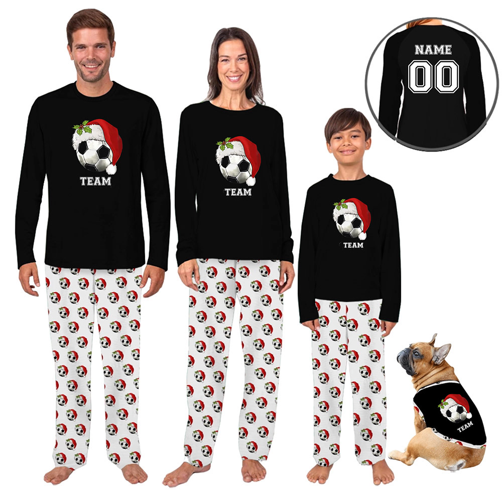 Black Soccer Name Custom Christmas Pajamas via Live Preview