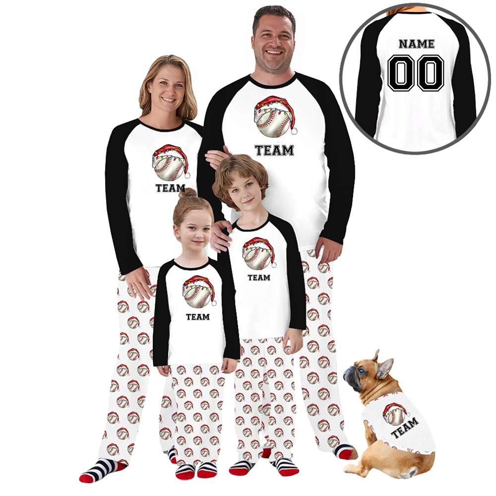 Baseball Christmas Hat with Name and Number Custom Plus Size Family Pajamas Baseball Christmas Hat with Name and Number Custom Plus Size Family Pajamas