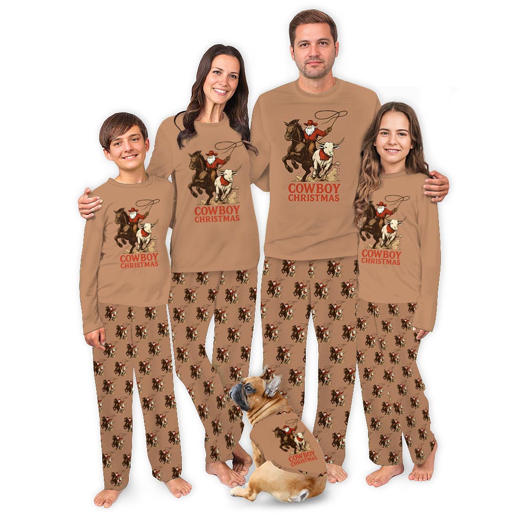 Christmas Cowboy Santa Riding Horse Matching Xmas Pjs Family