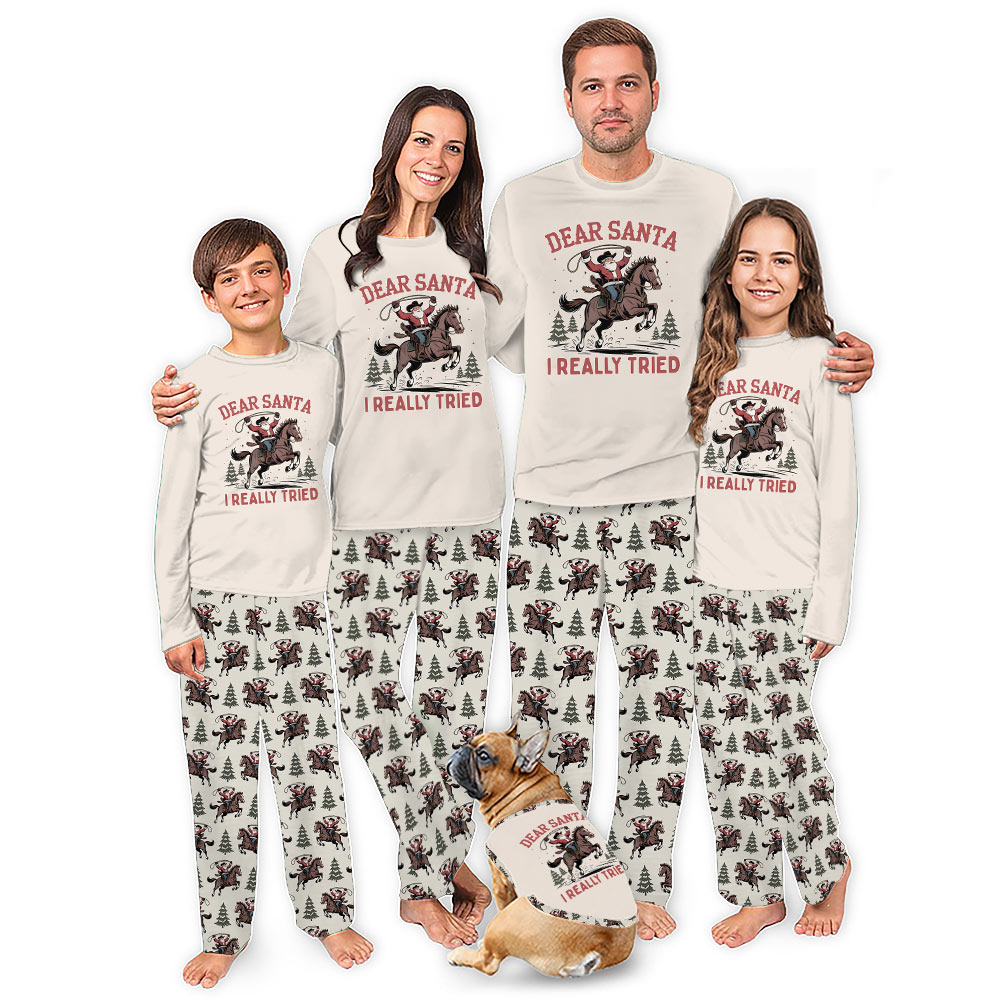 Western Horse Santa Cowboy Matching Family Christmas Pajamas Western Horse Santa Cowboy Matching Family Christmas Pajamas