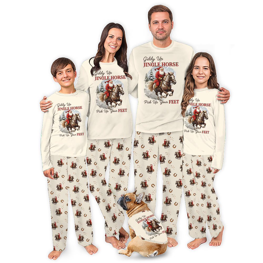 Giddy Up Jingle Horse Santa Christmas Pajamas Matching Family