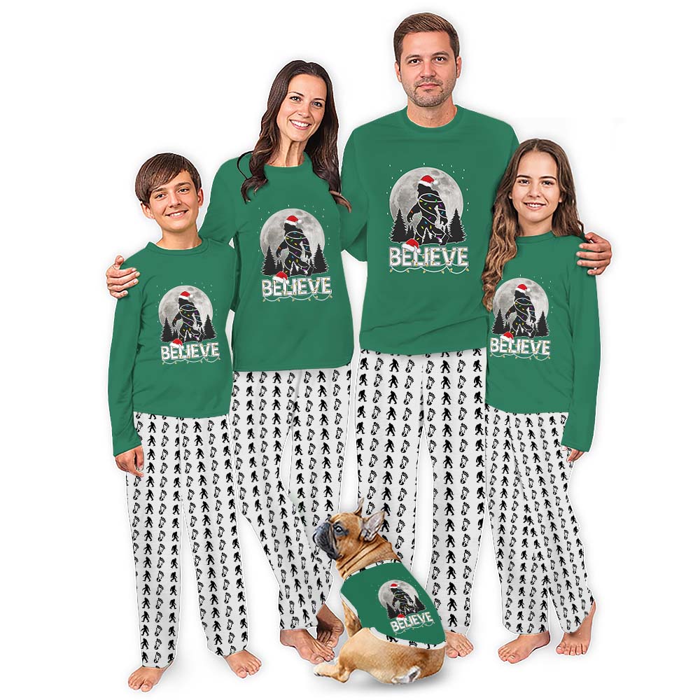I Believe Bigfoot Christmas Pajamas Family And Dog