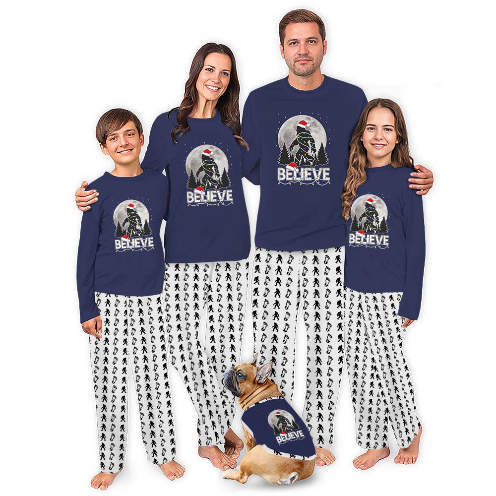 I Believe Bigfoot Christmas Pajamas Family And Dog