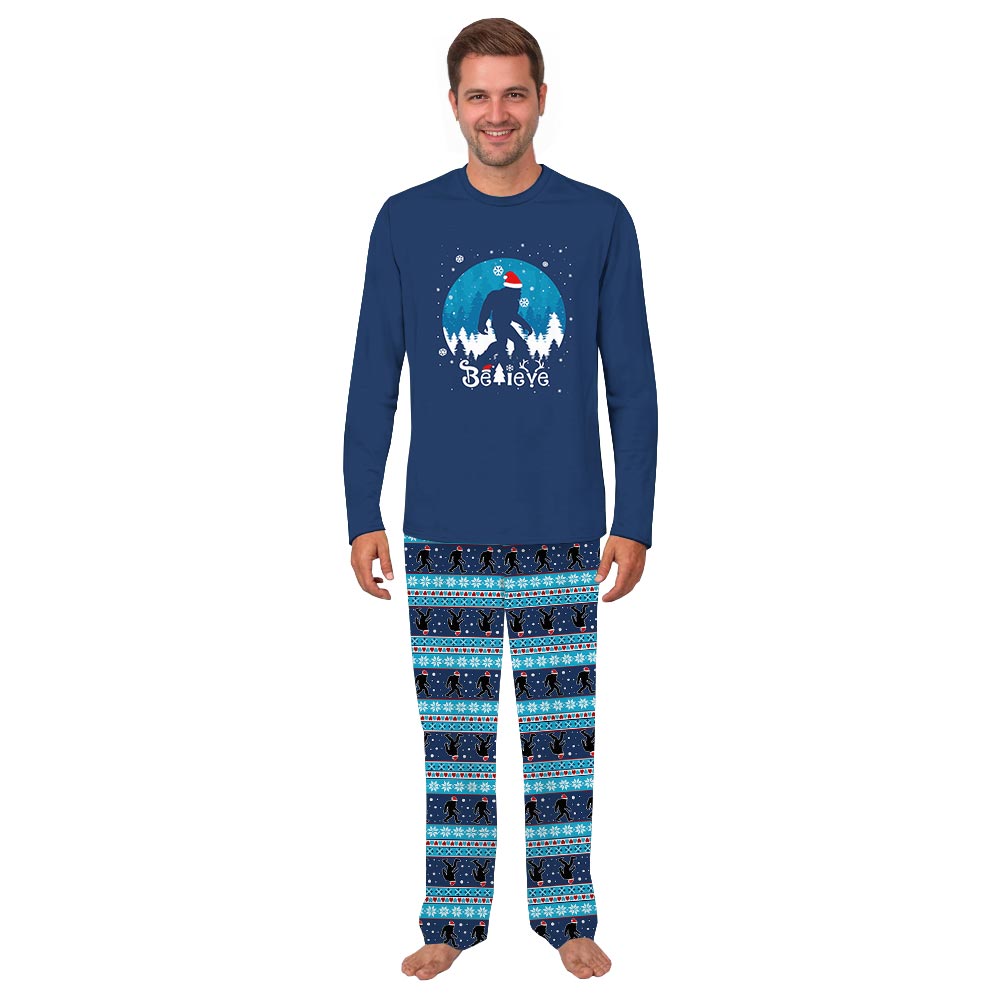 Bigfoot wearing Xmas Hat Believe Matching Pjs Family Christmas