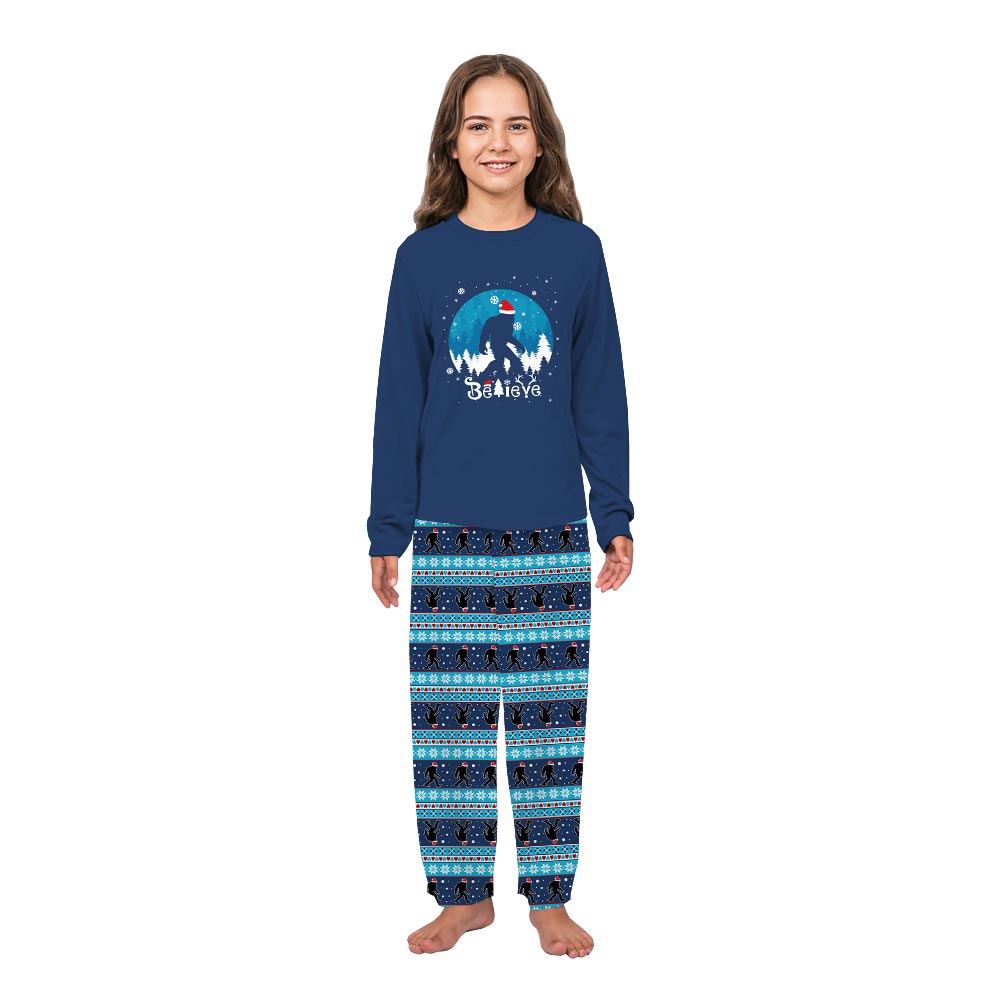 Bigfoot wearing Xmas Hat Believe Matching Pjs Family Christmas