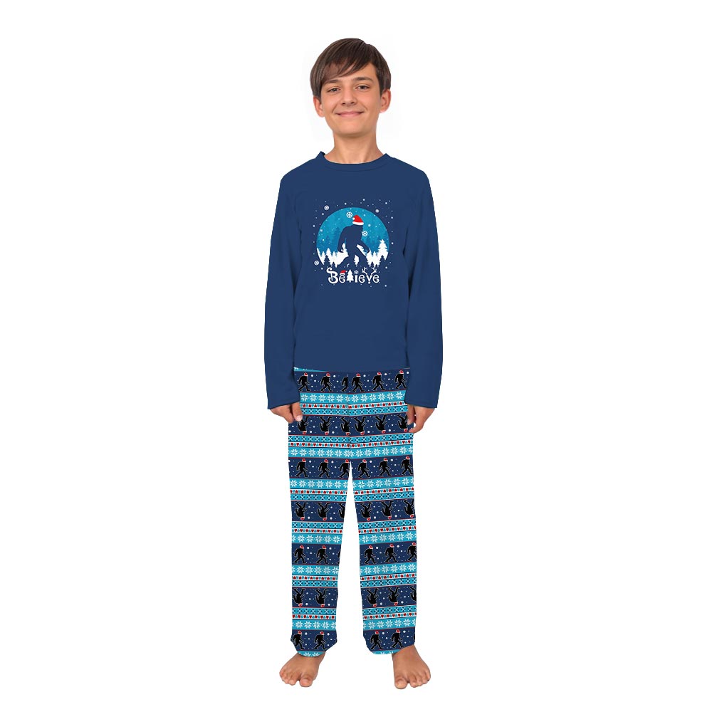 Bigfoot wearing Xmas Hat Believe Matching Pjs Family Christmas