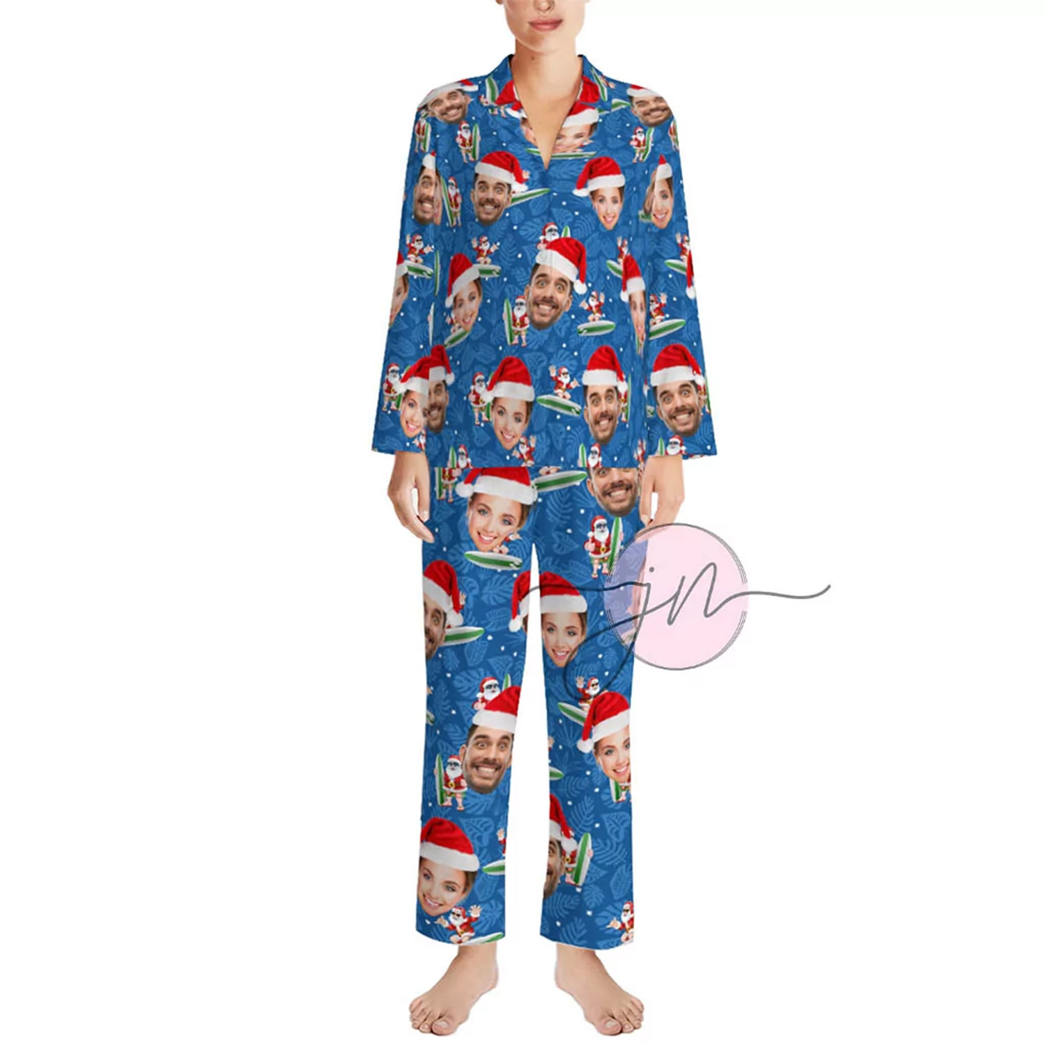 Custom Surfing Santa Clause Christmas PJs With 2 Faces Custom Surfing Santa Clause Christmas PJs With 2 Faces