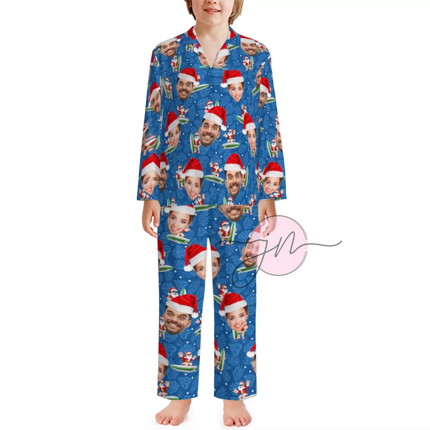 Custom Surfing Santa Clause Christmas PJs With 2 Faces Custom Surfing Santa Clause Christmas PJs With 2 Faces