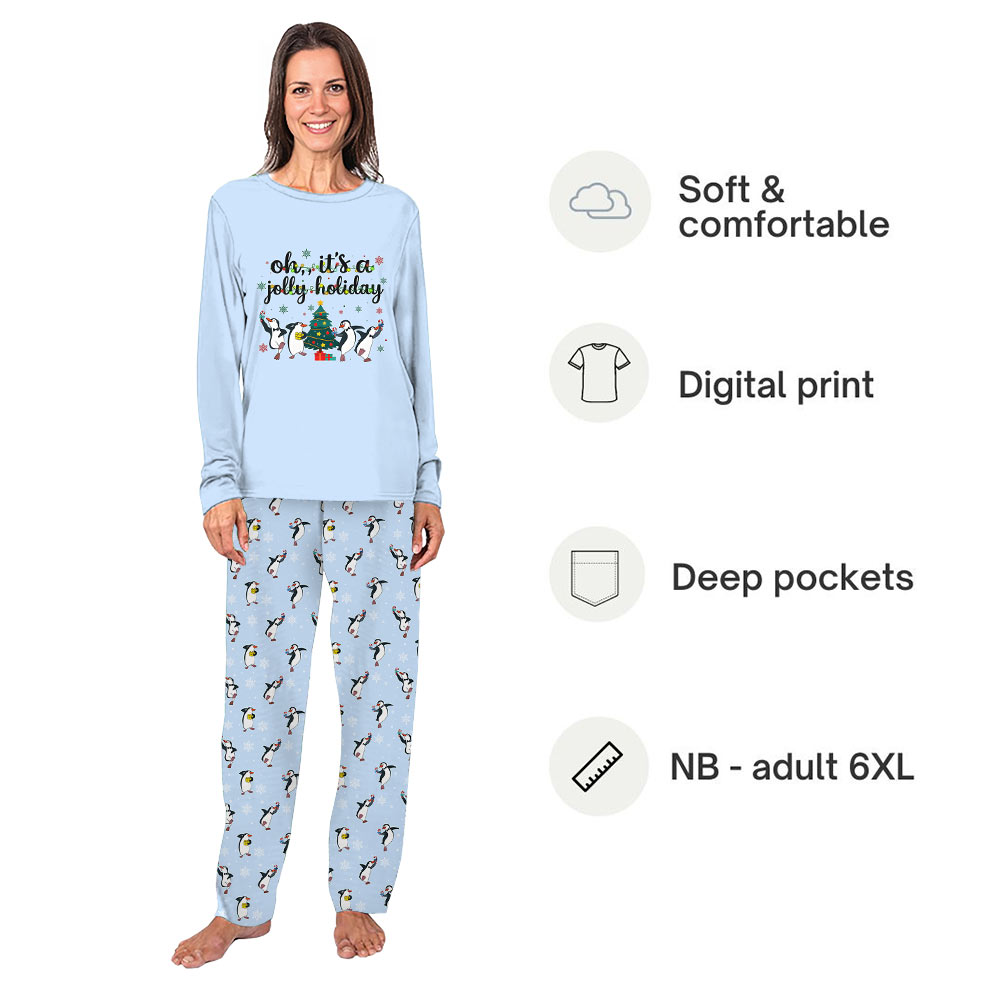 Funny Penguin Christmas Light Family Pajamas With Pockets