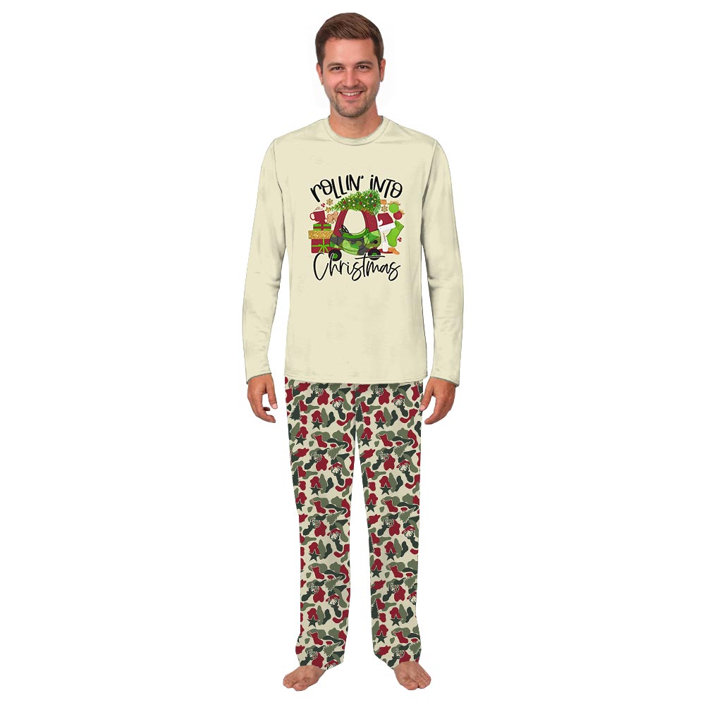 Rolling Into Christmas Quote with Camouflage Theme Pajamas Matching Rolling Into Christmas Quote with Camouflage Theme Pajamas Matching