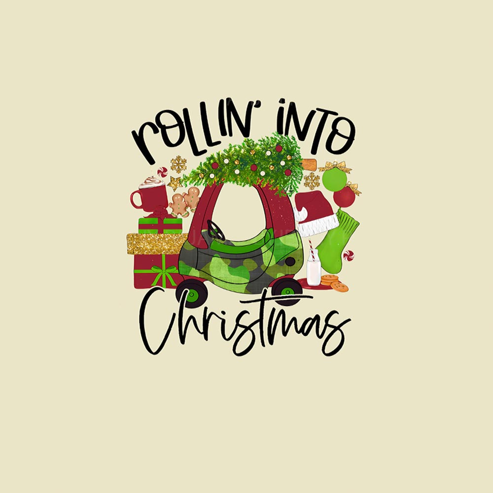 Rolling Into Christmas Quote with Camouflage Theme Pajamas Matching Rolling Into Christmas Quote with Camouflage Theme Pajamas Matching