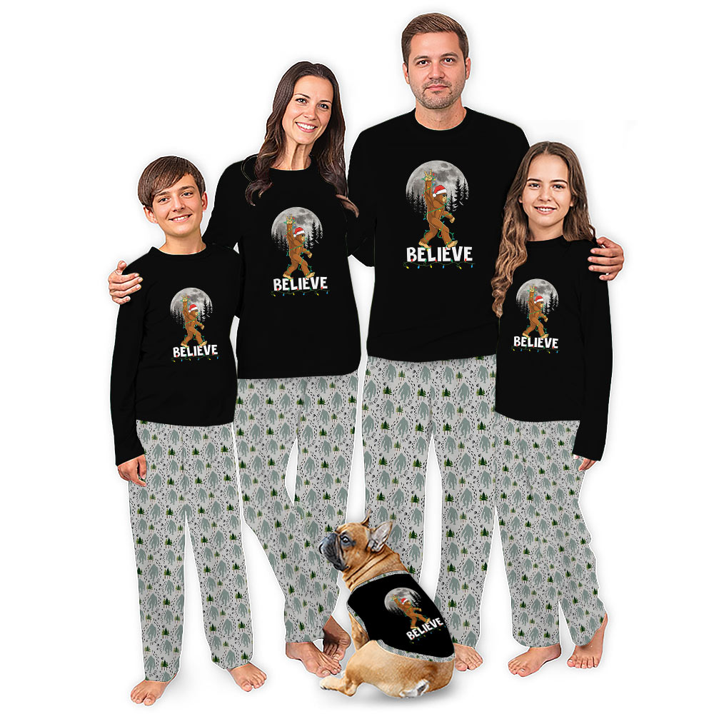 Bigfoot Believe Matching Family Christmas Pajamas With Pockets Bigfoot Believe Matching Family Christmas Pajamas With Pockets