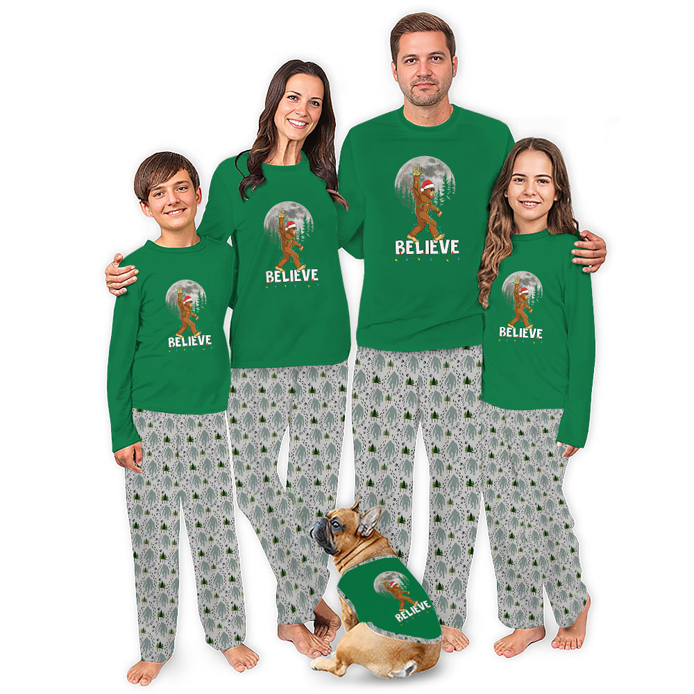 Bigfoot Believe Matching Family Christmas Pajamas With Pockets Bigfoot Believe Matching Family Christmas Pajamas With Pockets