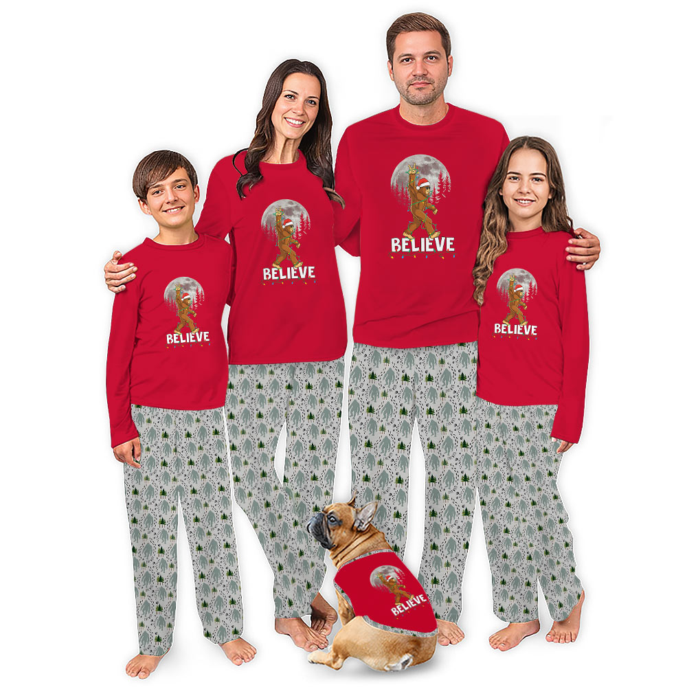 Bigfoot Believe Matching Family Christmas Pajamas With Pockets Bigfoot Believe Matching Family Christmas Pajamas With Pockets