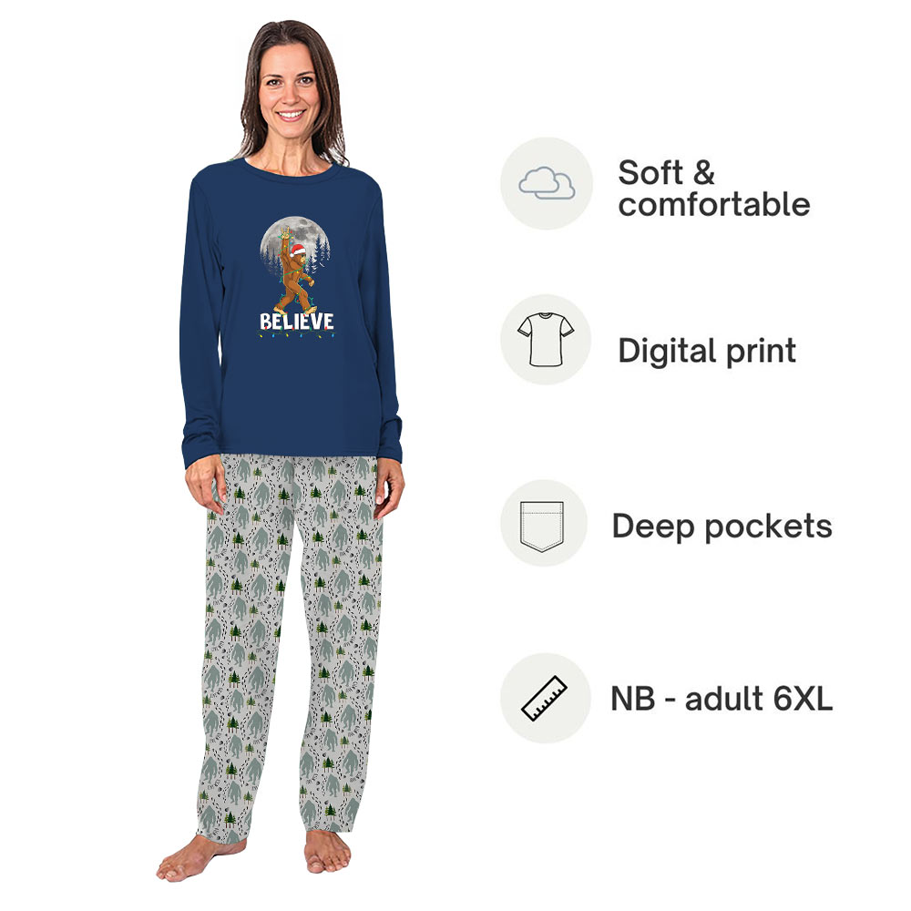 Bigfoot Believe Matching Family Christmas Pajamas With Pockets Bigfoot Believe Matching Family Christmas Pajamas With Pockets