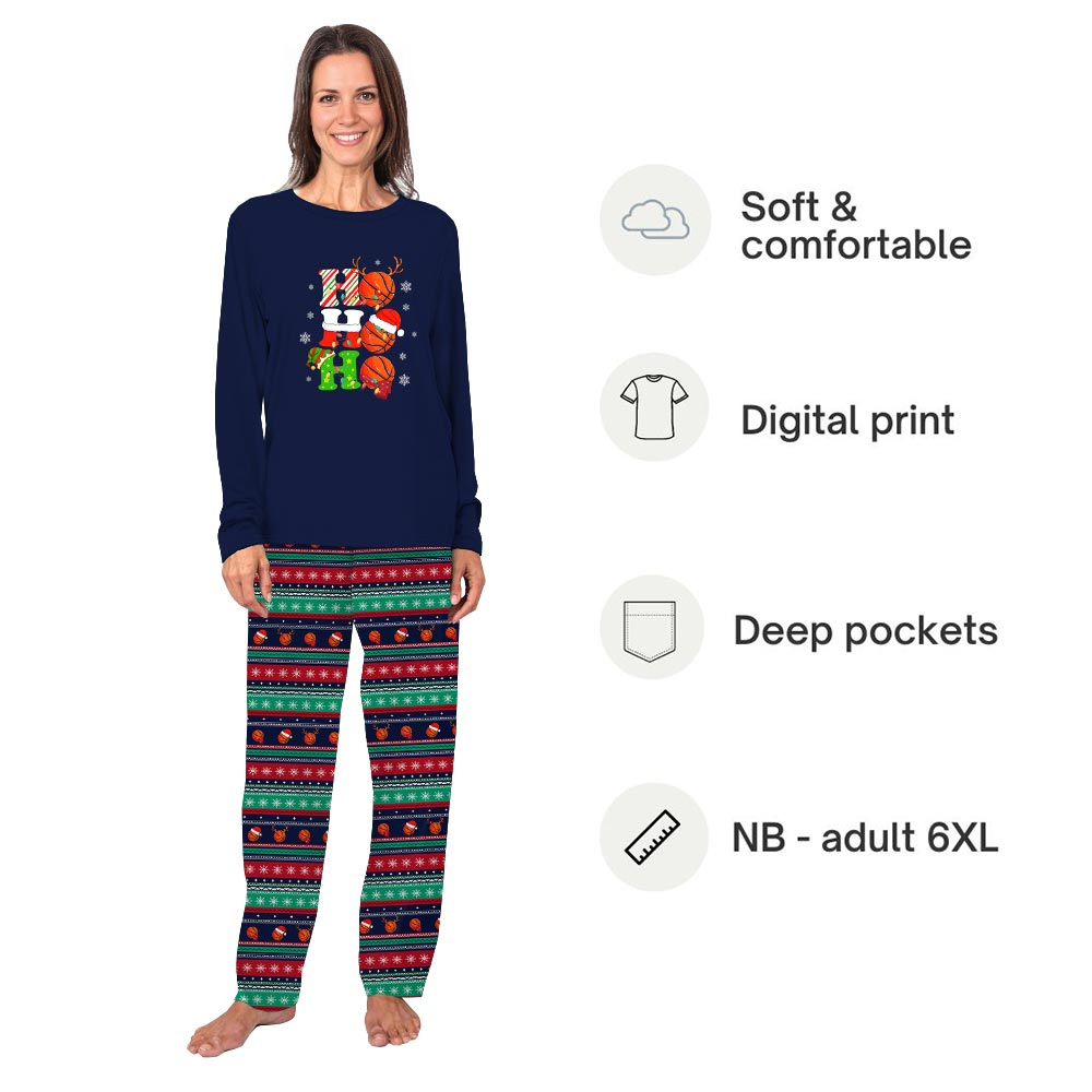 Funny Ho Ho Ho Basketball Christmas Theme Print Pajamas Funny Ho Ho Ho Basketball Christmas Theme Print Pajamas