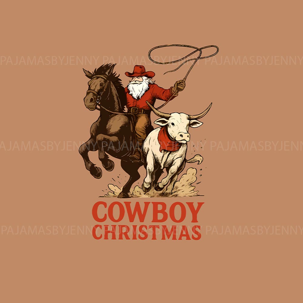 Christmas Cowboy Santa Riding Horse Matching Xmas Pjs Family
