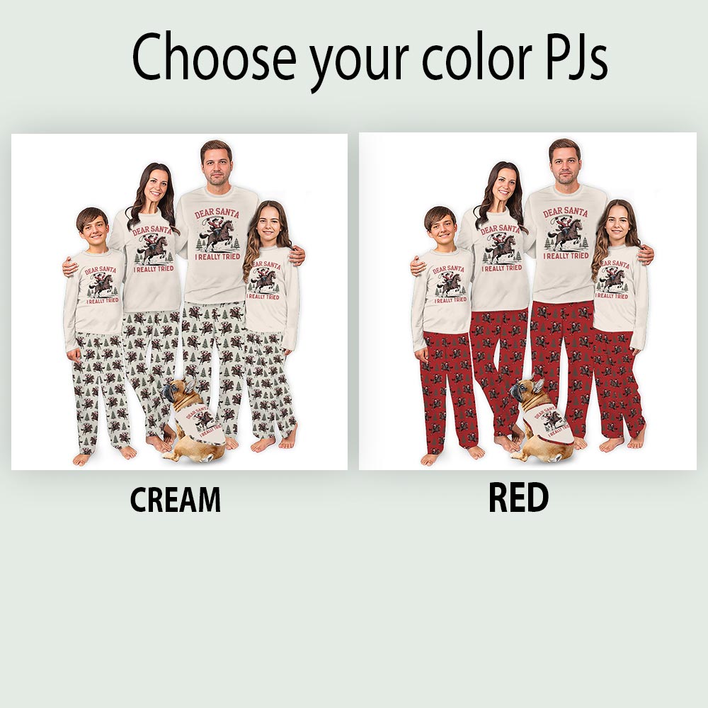 Western Horse Santa Cowboy Matching Family Christmas Pajamas Western Horse Santa Cowboy Matching Family Christmas Pajamas