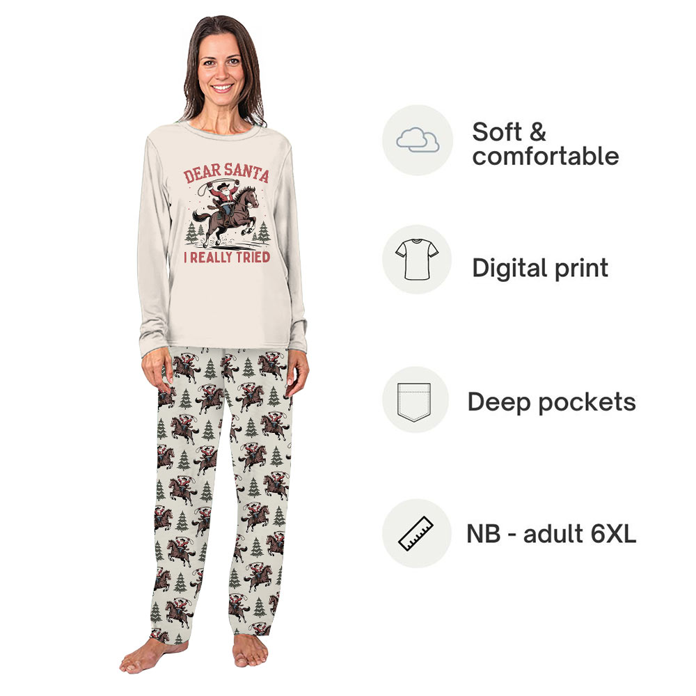 Western Horse Santa Cowboy Matching Family Christmas Pajamas Western Horse Santa Cowboy Matching Family Christmas Pajamas