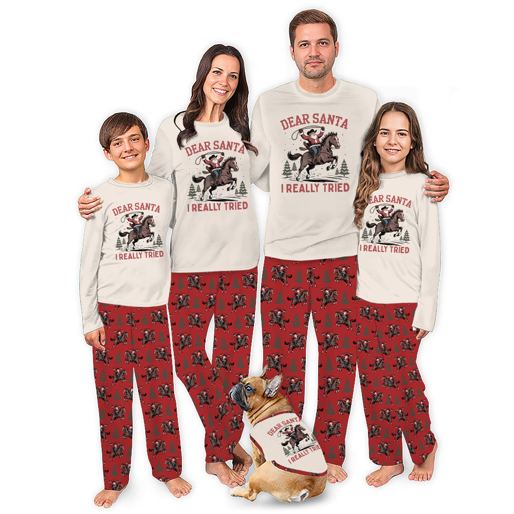 Western Horse Santa Cowboy Matching Family Christmas Pajamas Western Horse Santa Cowboy Matching Family Christmas Pajamas