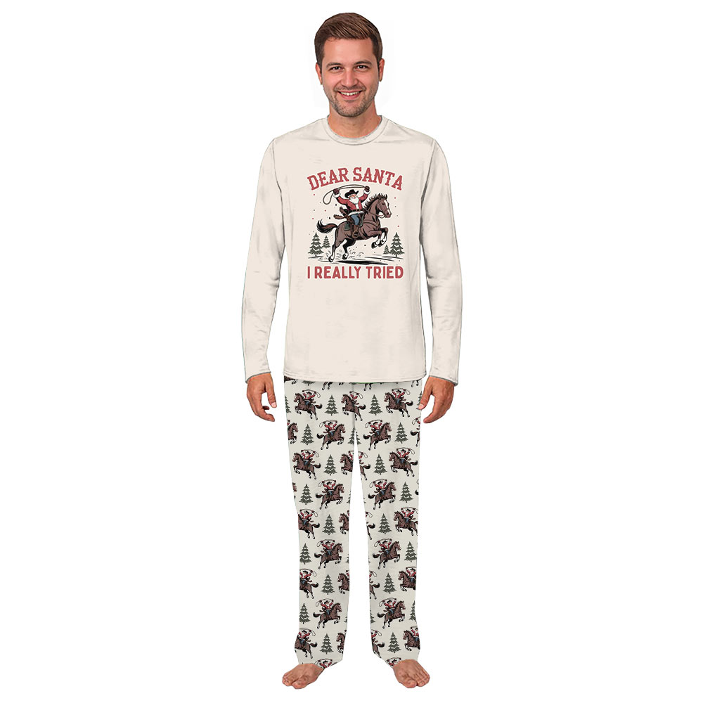 Western Horse Santa Cowboy Matching Family Christmas Pajamas Western Horse Santa Cowboy Matching Family Christmas Pajamas
