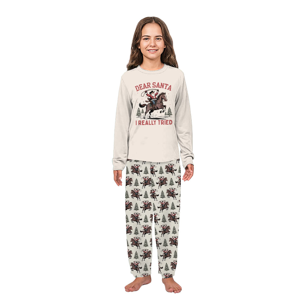 Western Horse Santa Cowboy Matching Family Christmas Pajamas Western Horse Santa Cowboy Matching Family Christmas Pajamas