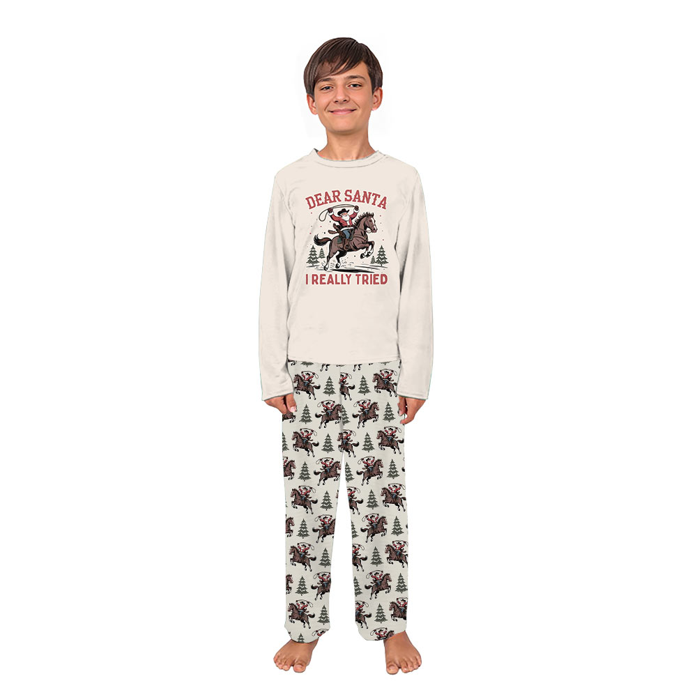 Western Horse Santa Cowboy Matching Family Christmas Pajamas Western Horse Santa Cowboy Matching Family Christmas Pajamas