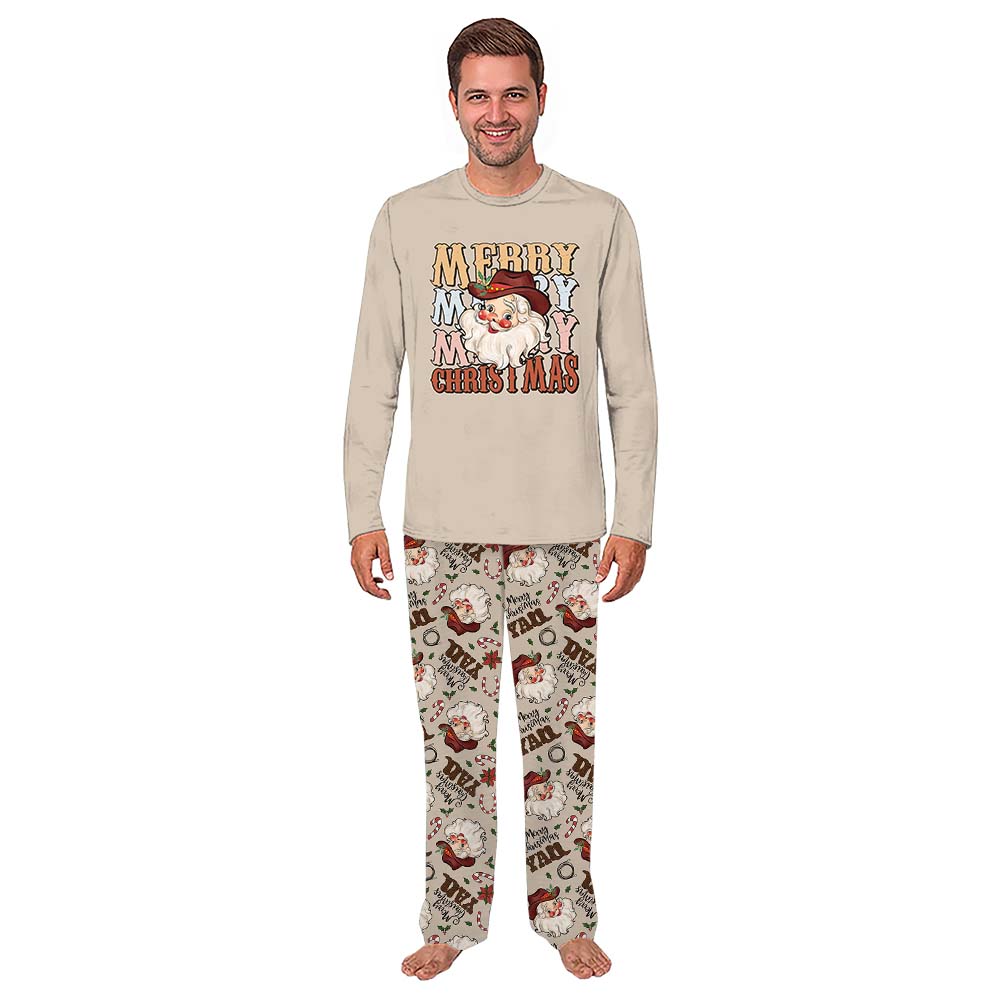 Brown Merry Cowboy Santa Christmas Holiday Family Pajamas